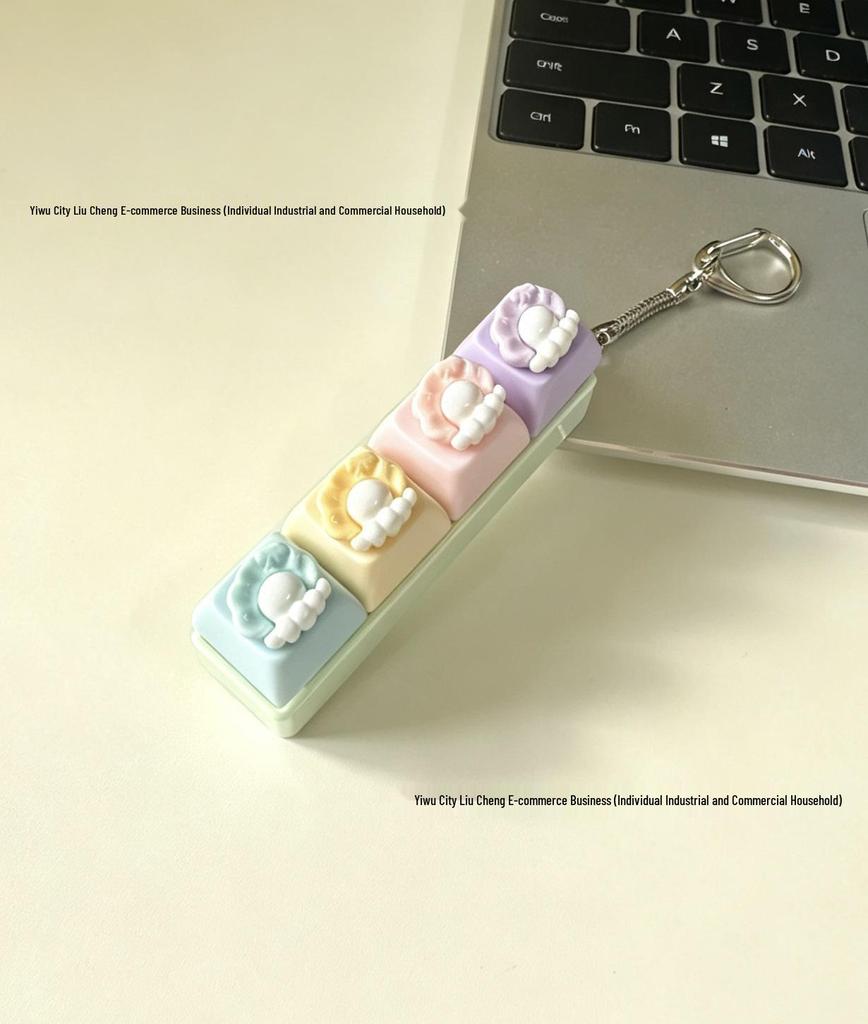 Cute Sticker DIY Button Squeeze Toy Keychain - Stress Relief Pendant