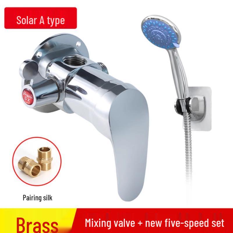 Nástěnná sprchová baterie s horkou/studenou baterií a sprchovou hlavicí pro solární ohřívače