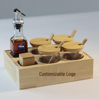 Wooden Condiment and Spice Jar Set