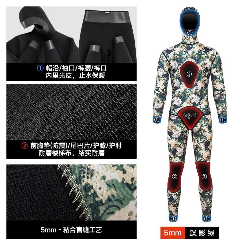 5mm Neoprene Wetsuit Set Spearfishing Diving Snorkeling Cold Water Swimming Mens Hooded Two-Piece Thermal Suit Medium