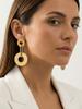 Stainless Steel Geometric Hollow Circle Drop Earrings, Minimalist Gold Tone Link Dangle Earrings Women Exquisite Jewelry