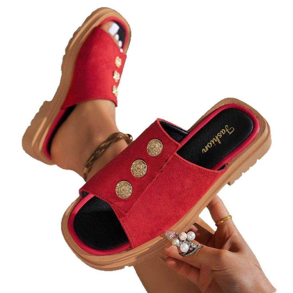 2025 Foreign Trade Women's Slippers Summer New Non-slip Fashion Outer Wear One Word Fish Mouth Women Thick Bottom Women's Cool Slippers