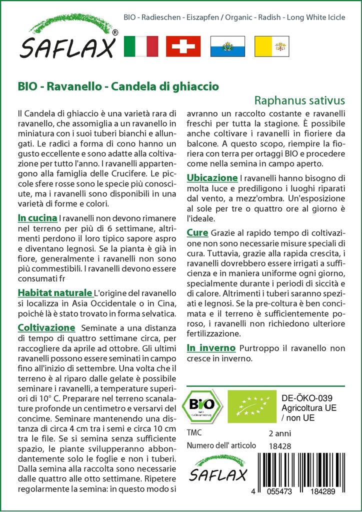 SAFLAX Giardino in Busta - Biologico - Ravanello - Lungo Bianco Ghiacciolo - 100 semi - Con substrato in un'adatta busta stand-up - Raphanus sativus