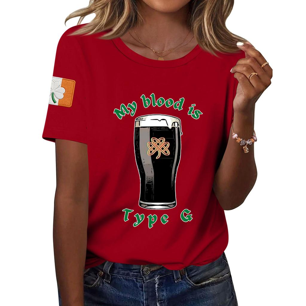 Women's Fashion Casual Printed Short Sleeve Round Neck Pullover Tops