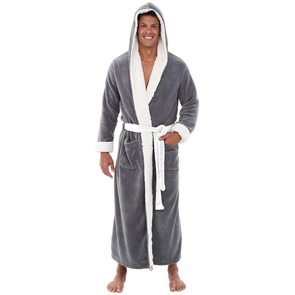 Men's Winter Plush Lengthened Shawl Bathrobe Home Clothes Long Sleeved Robe Coat