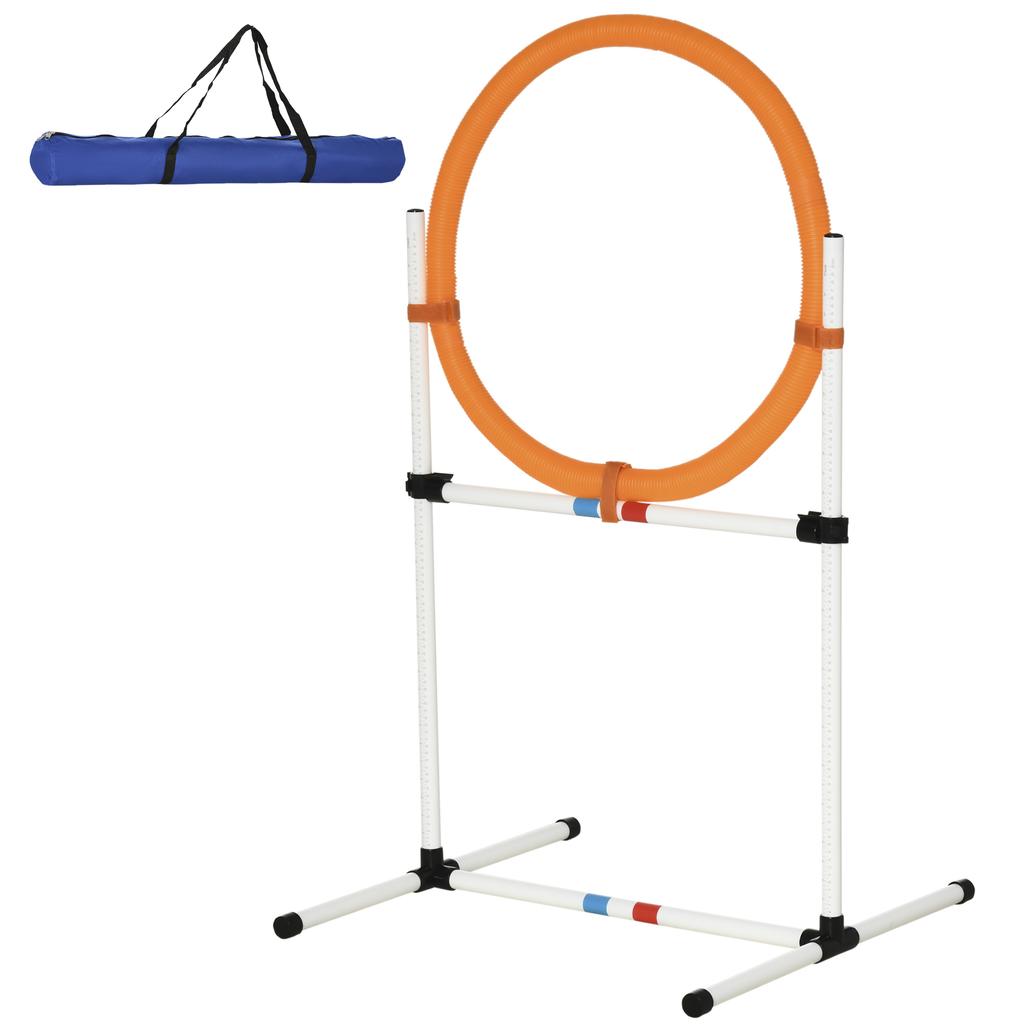 Agility Jump Ring for Dogs, Agility Set for Dogs, Agility Ring 2 in 1 Jump Ring Pole with Carrying Bag Plastic 74.5 x 66 x 91 cm White+Orange