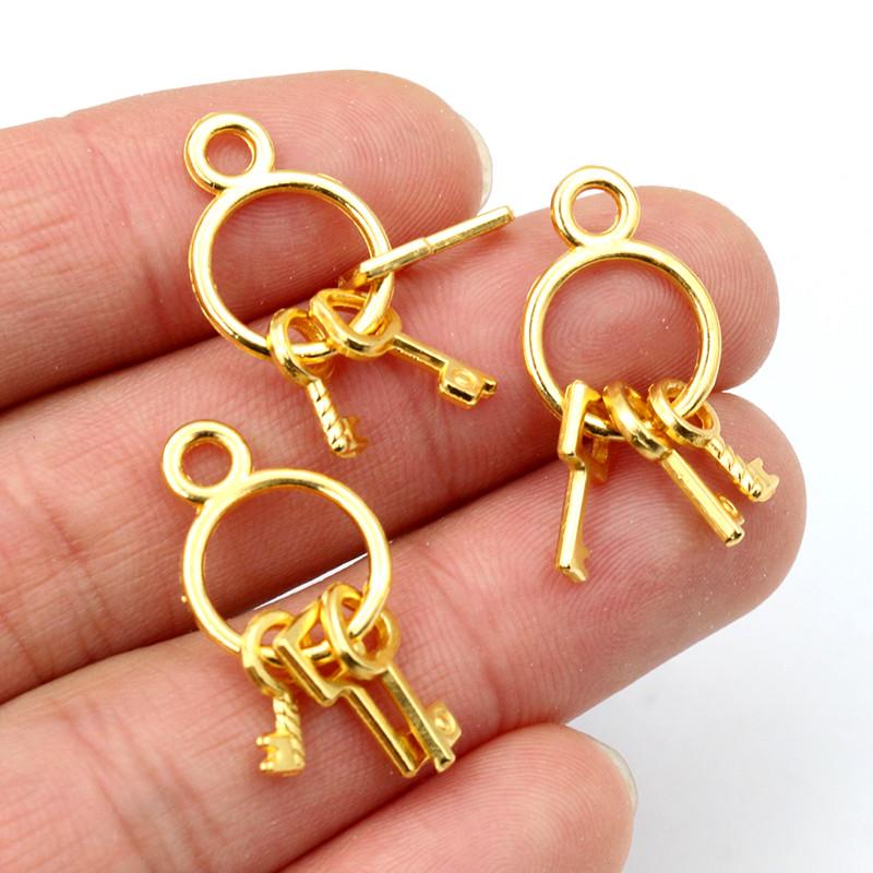 24X13mm 10pcs Antique Silver Plated and Bronze Gold Plated Key Chain Handmade Charms Pendant:DIY for Bracelet Necklace