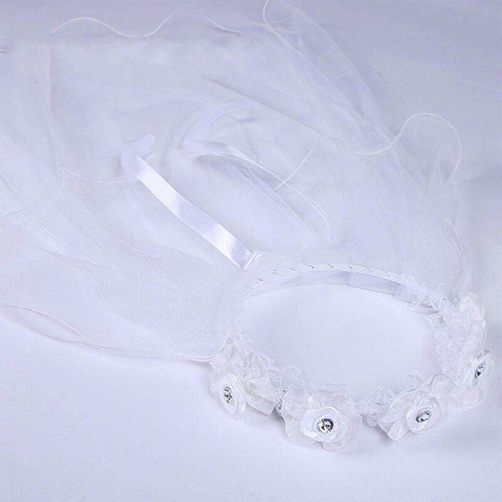 Children Lace Flower Crown Headband Veil for Girls Party Photography Accessories