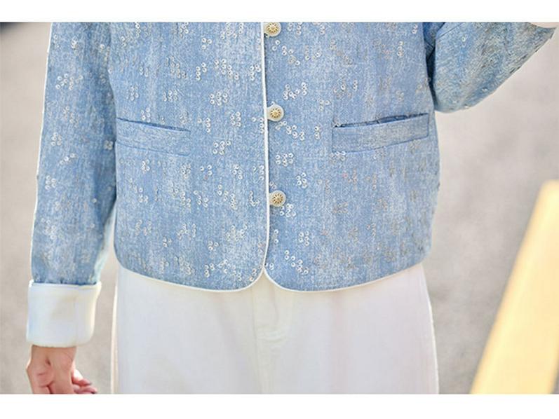 2025 Frühling Damen Retro Pailletten Rundhalsjacke HE5011