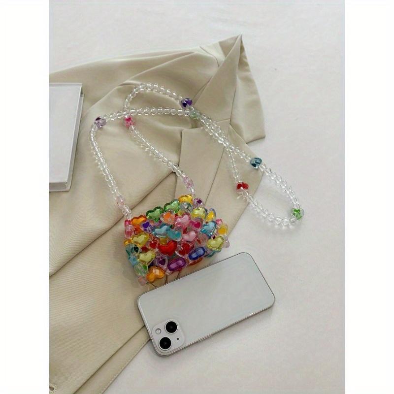 Mini Heart-Shaped Bead Square Bag With Color Matching Fashion, 1 Fashionable Colorful Heart-Shaped Bead Square Bag, DIY Hand Woven Bead