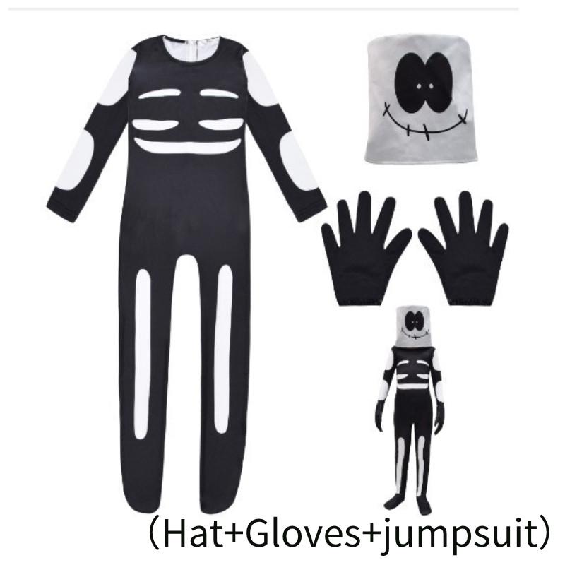 

Костюм для косплея Черный скелет из Funkin Friday Night Детский комбинезон Шляпа Вечеринка Перчатки 150（For Children）