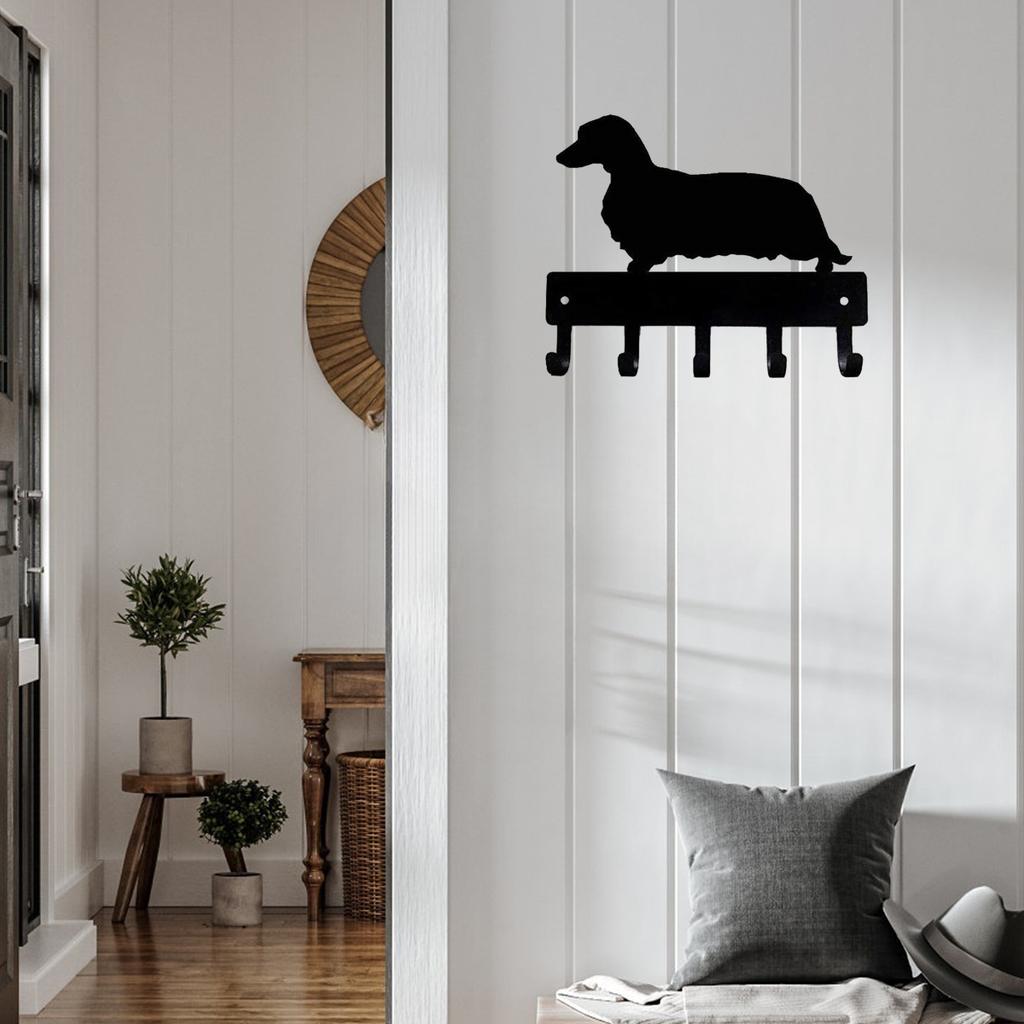 Longhaired Dachshund Dog - Key Hooks & Keychain Holder - 6 inch Metal Wall Art -Perfect Gift for Dachshund Lovers