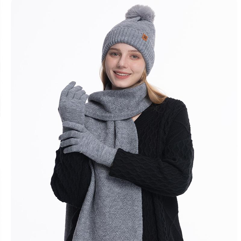 Women's Three Sizes To Choose From: Knitted Hat, Scarf, Glove, Women's Autumn and Winter Outdoor Warm Double Layer Knitted Hat