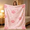 Sweet Pink Paw Print Bone Throw Blanket Plush Couch Cover For Cute Pet Lover Home Decor Gift