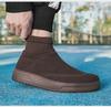 Autumn Breathable Mesh High-Top Casual Couple Socks Shoes - Men's Thick-Soled Flying Woven Sports Sneakers
