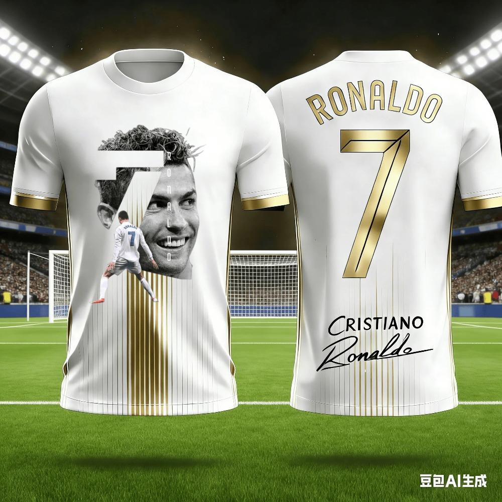 Summer Ronaldo Printed Design Children's Outfit Football Jersey T-shirt Loose and Comfortable Suitable for Daily Wear