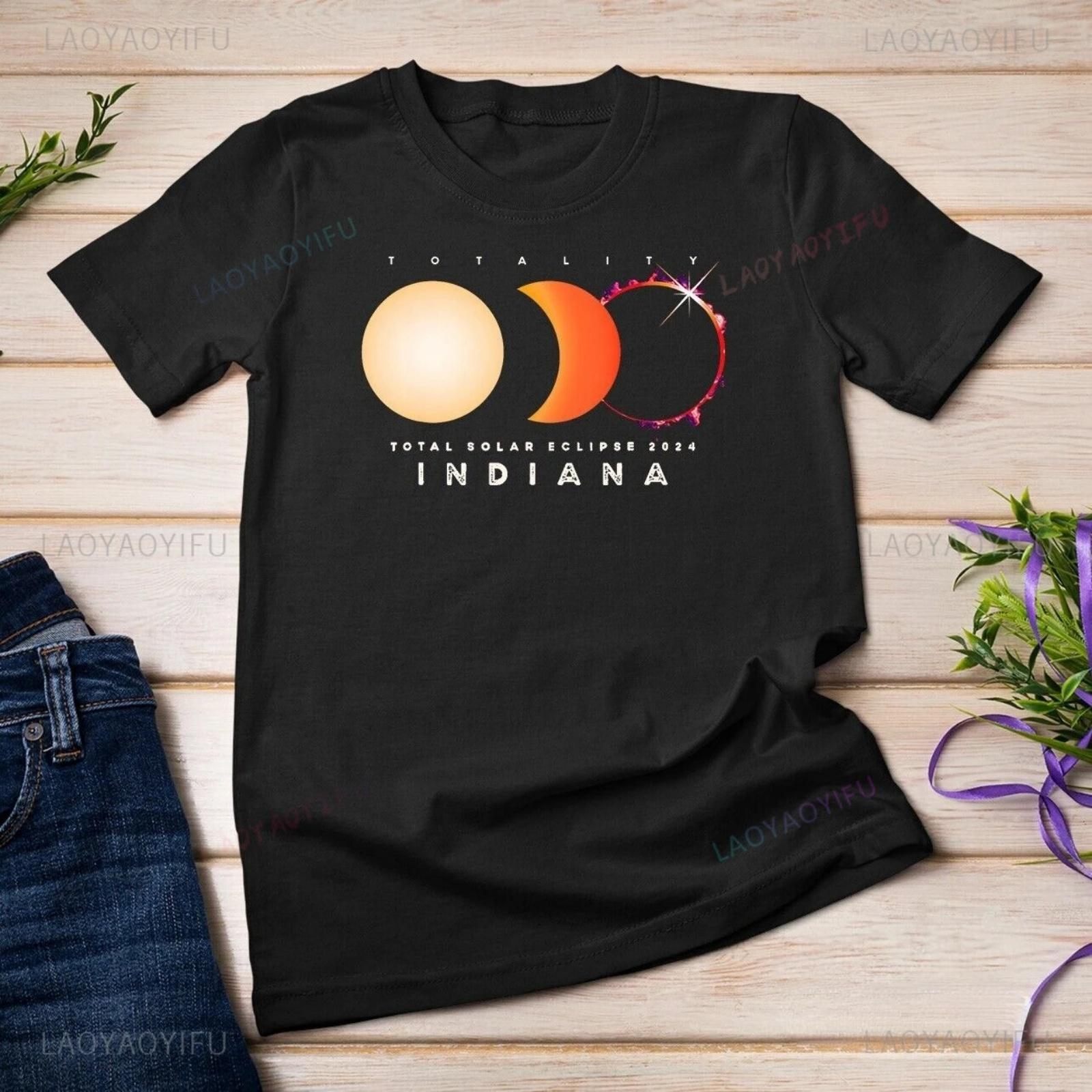 2024 Total Solar Eclipse Indiana USA Graphic Fashion Casual Top Unisex Cotton T-shirt1 S