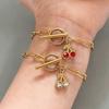Gold Cherry Charm Paperclip Chain Toggle Bracelet – CZ Crystal OT Clasp Jewelry, Sweet Gift for Women
