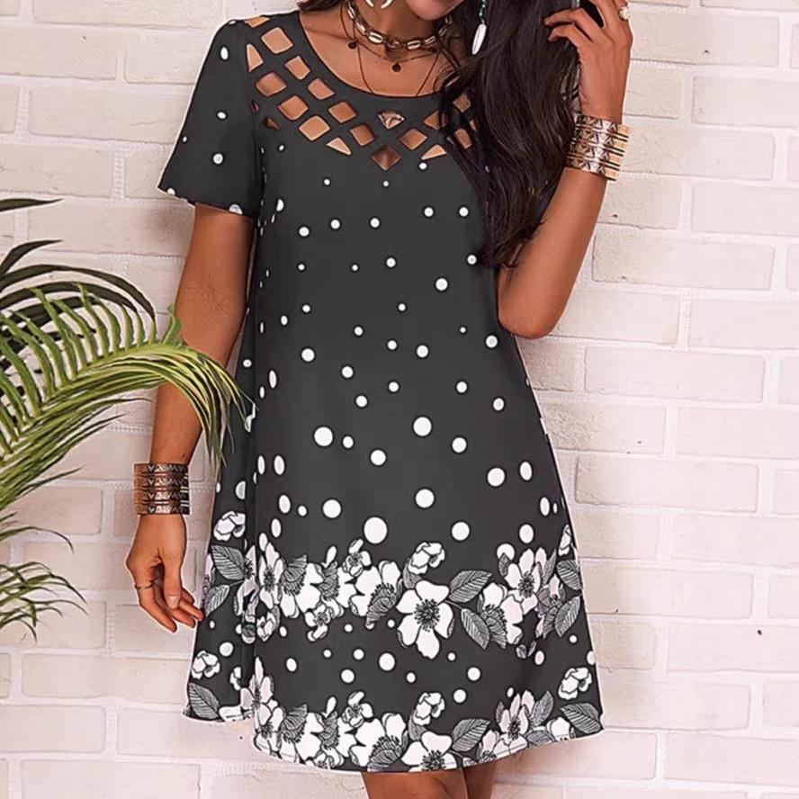 

Crew neck neckline hollow new dress women s clothing S серый