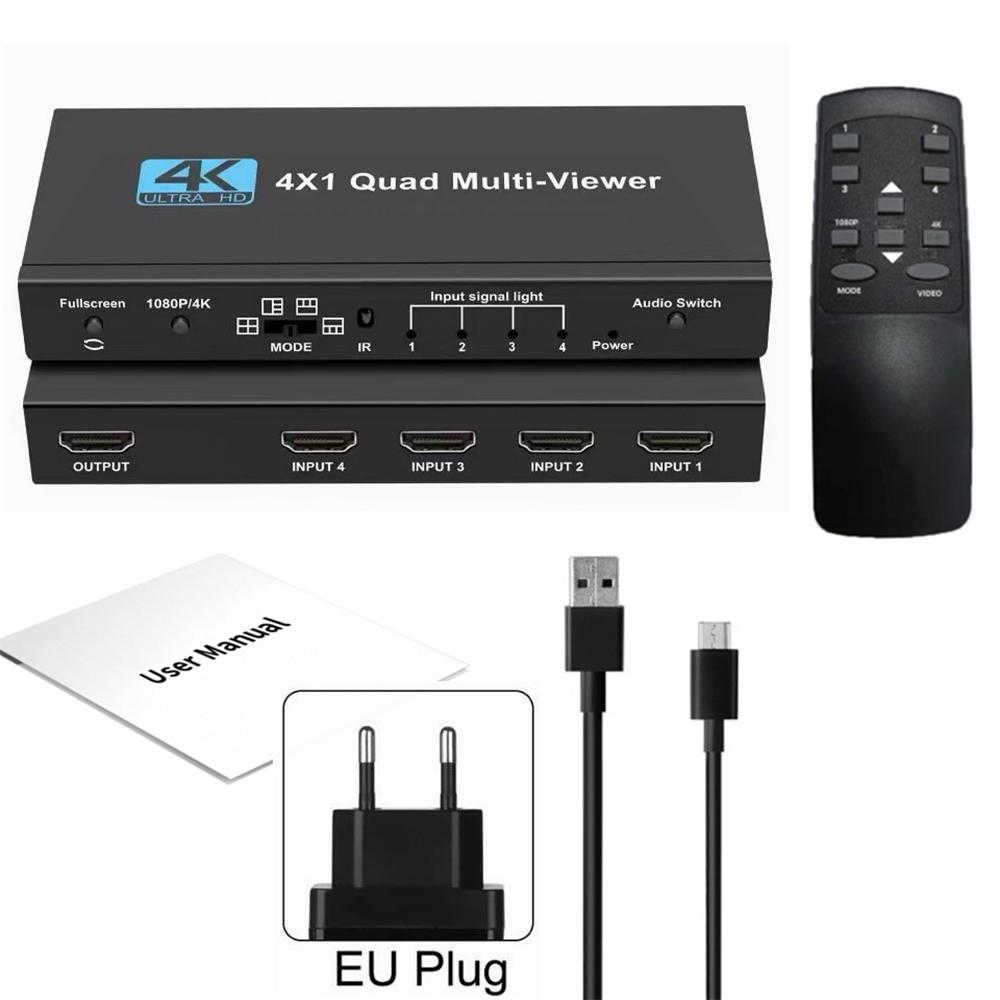 Multiviewer Switch 4x1 HDMI-Compatible Quad Seamless Switcher 4 In 1 Out Support 4K 30Hz For PS4 Camera Computer To TV Monitor