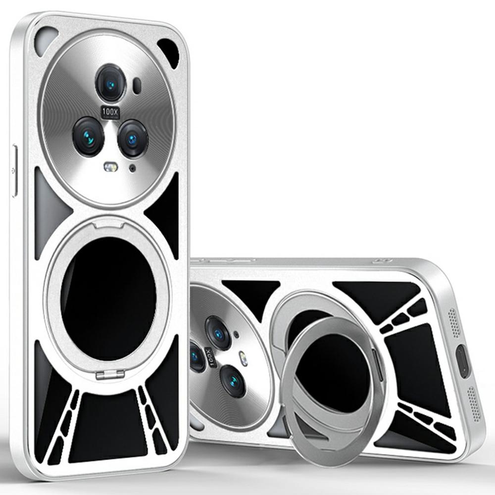 For Honor Magic5 Pro Case Magnetic Kickstand Hollow Heat Dissipation Silicone+PC+Metal Bumper Phone Cover