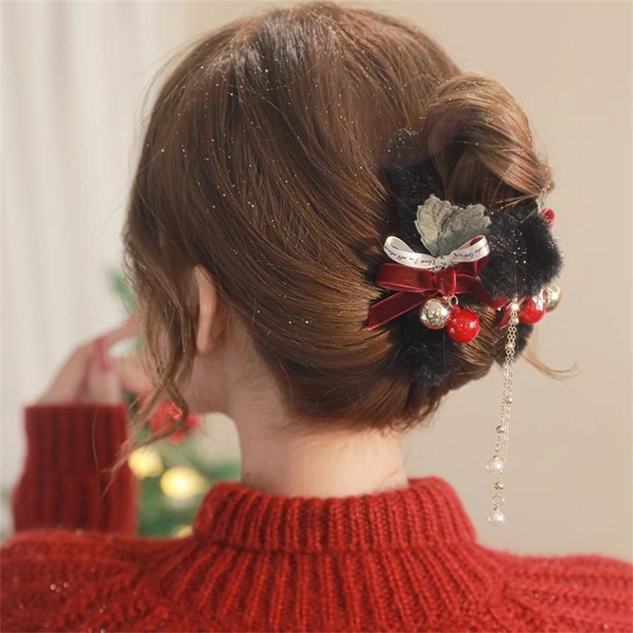 

Модный элегантный новогодний красный плюшевый зажим для волос женский на затылок с бантом большой высококлассный зажим-акула головной убор аксессуары для волос