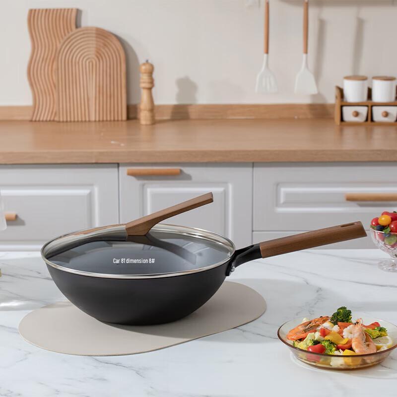 Baizao 32cm Fine Iron Non-Coated Wok with Lid