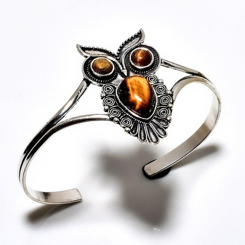 

Драгоценный камень «Тигровый глаз» 925 пробы, посеребренный браслет-манжета ручной работы