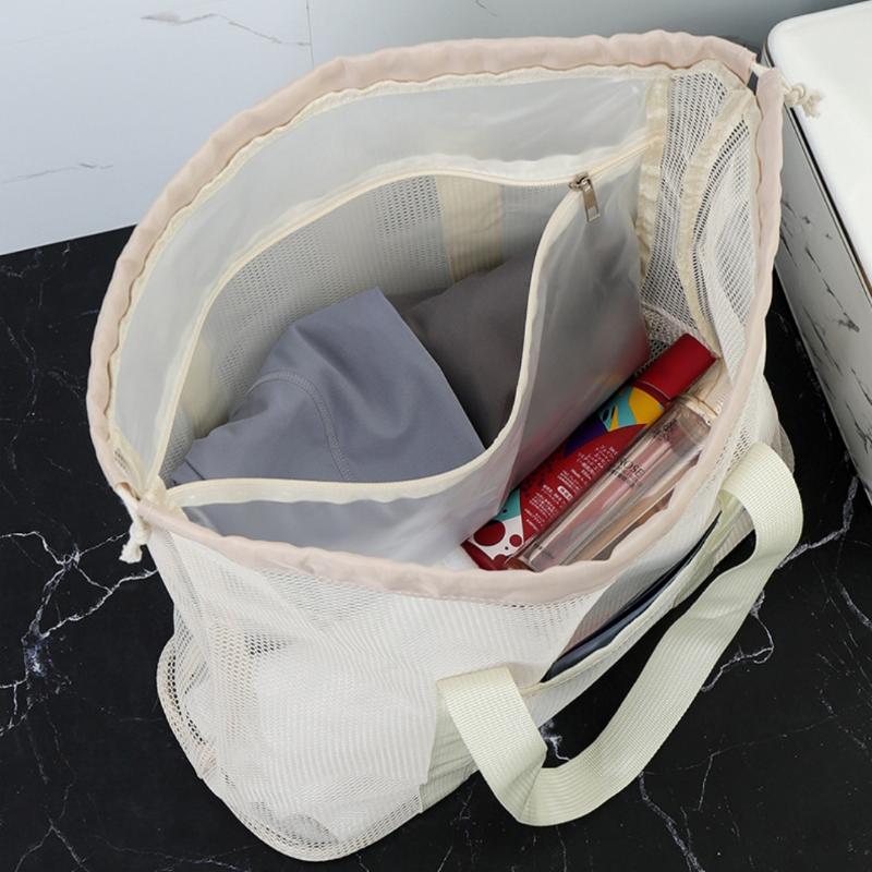 Strandtasche 1 Stück Große Kapazität Netz-Tragetasche Ideal für Sommer-Kosmetik und Waschzeug-Aufbewahrung