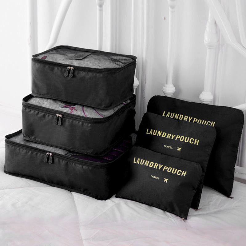 Six-Piece Travel Storage Bag Set for Clothing and Underwear with Four Compartment Suitcase Organizer