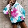 Women Plus Size Long Sleeve Drawstring Hoodie Watercolor Cloud Printed Kangaroo Pocket Pullover