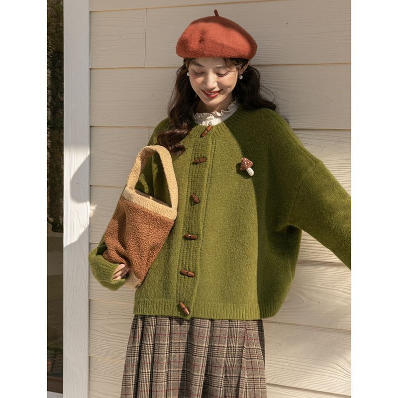 Johnature Japanese Antique Retro Lazy Style Horn Button Soft Glut Women Casual Loose Simple All Match Coats