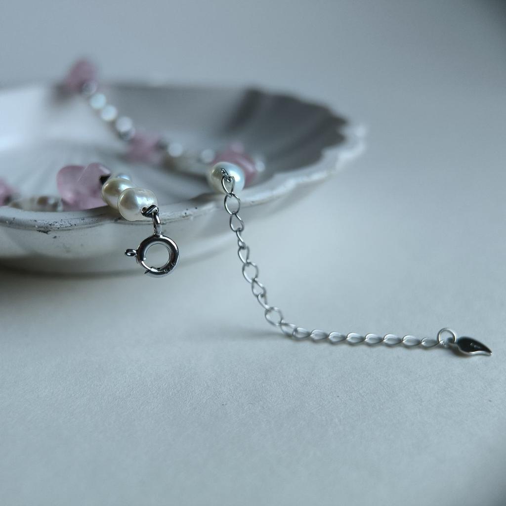 Silver Necklace with Natural Baroque Pearls, Quartz, Item Weight 19.7 G (2184898)