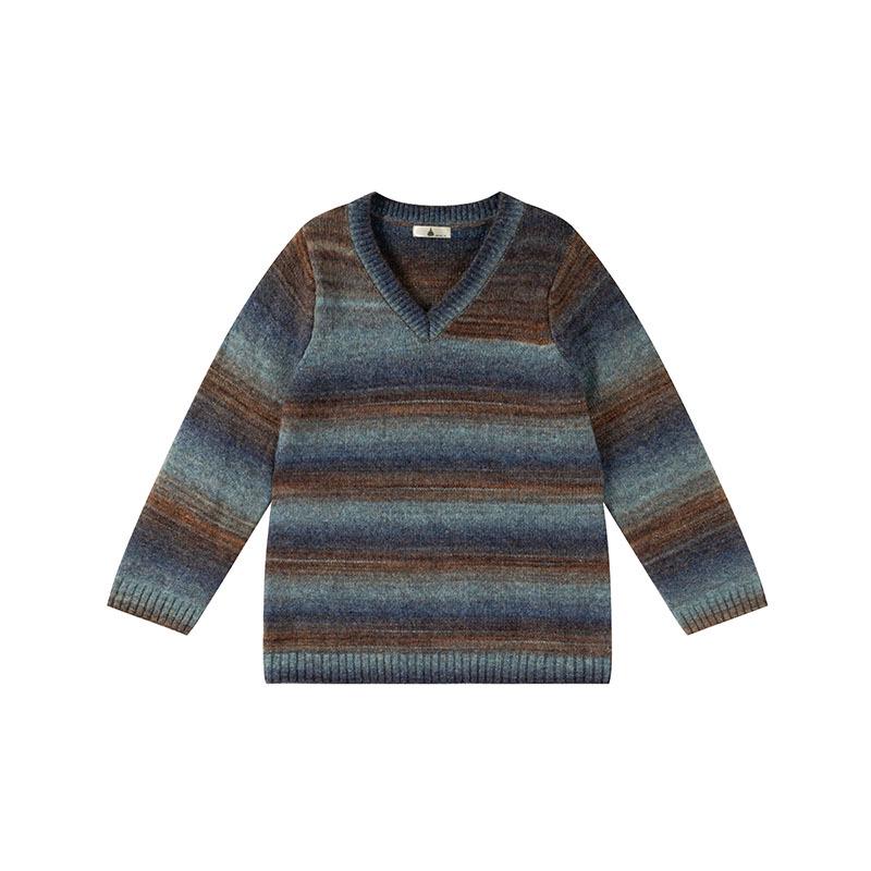 

Winter 2025 Plus Size Gradient Striped V-Neck Knit Pullover Sweater for Girls 3XL