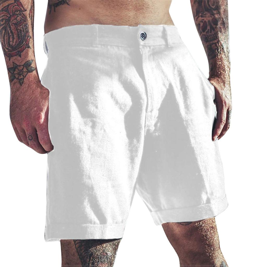 Herren Baumwolle Leinen Freizeitshorts Herren Outdoor Mid-Rise Viertelshorts