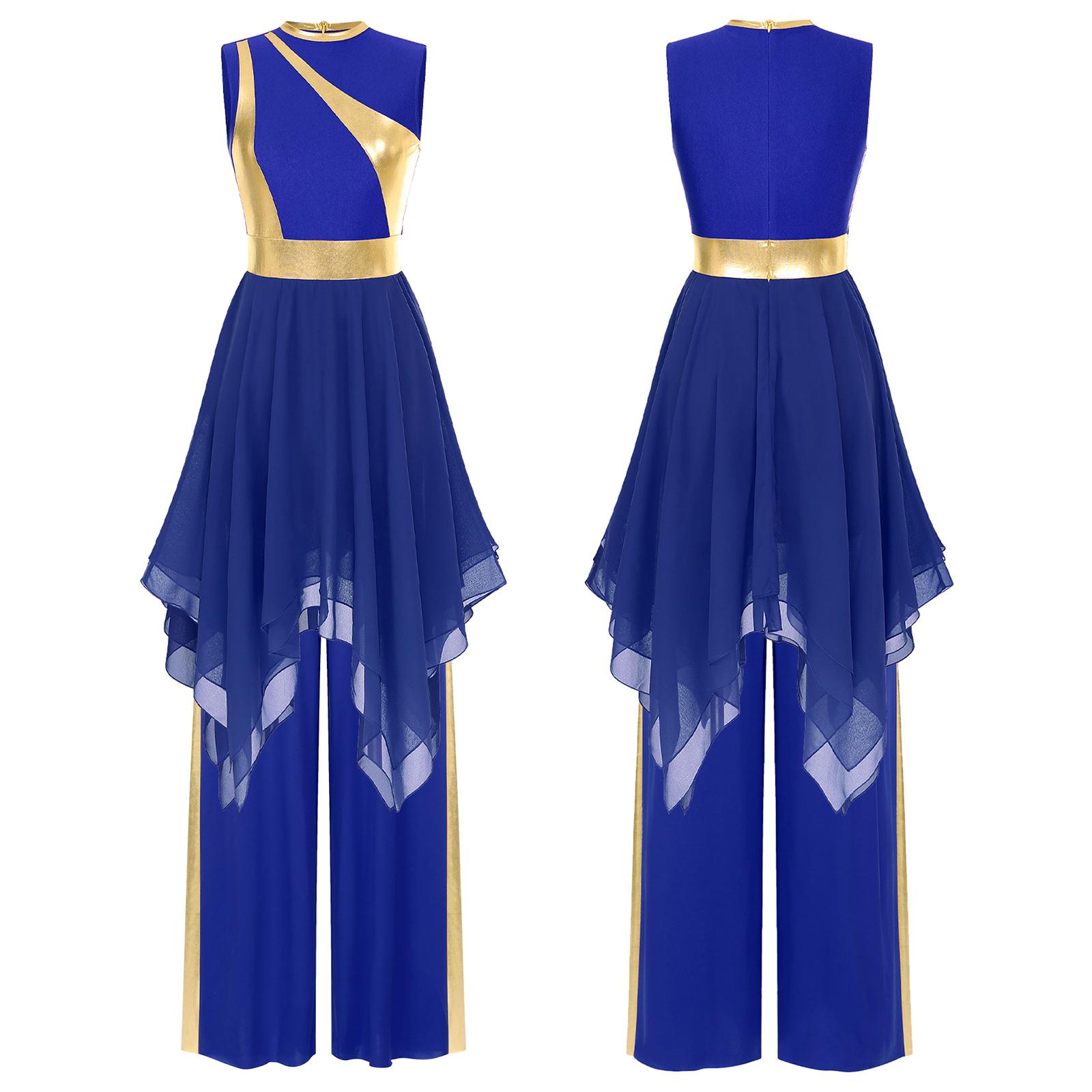 

Женский танцевальный наряд с металлическим блоком, асимметричное платье + брюки, литургический лирический костюм для богослужения S