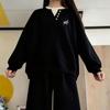 Korean Style Two-Piece Hoodie and Wide-Leg Pants Set for Women - Plus Velvet Thickened Fashion