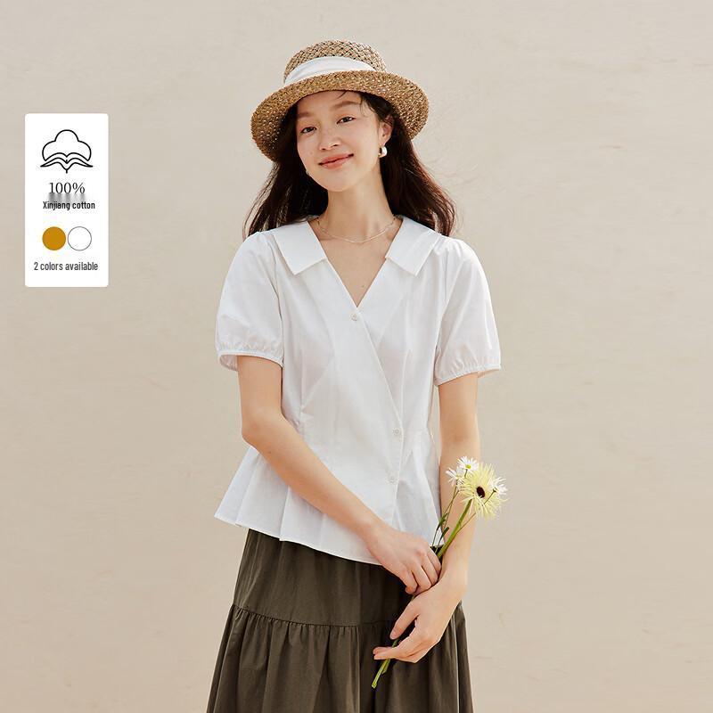INMAN Women s 100% Xinjiang Cotton V-Neck Short Sleeve Shirt XL грязно-белый