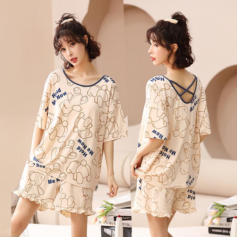 Women's Plus Size Short Sleeve Modal Cotton Pajama Set - Lightweight and Suitable for Outdoor Wear