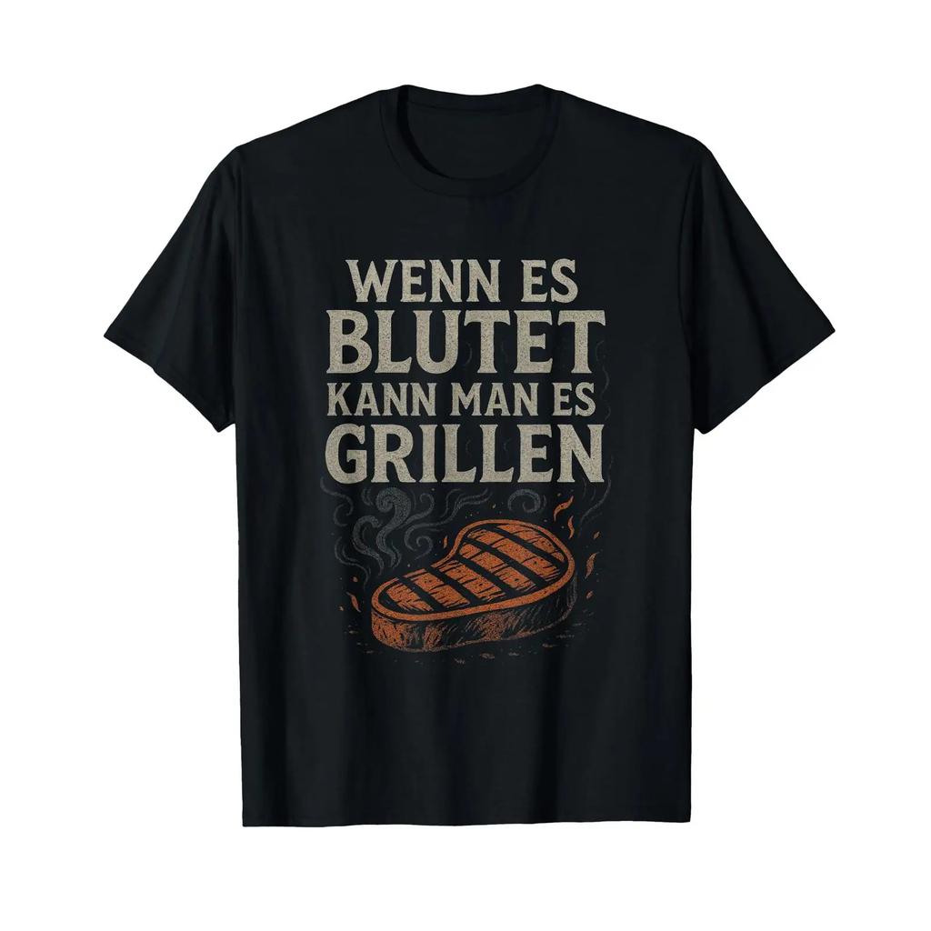 If It Bleeds You Can Grill Barbecue T Shirt Vintage Stylish Homme Top For Everyday Wear Streetwear Designer Clothes