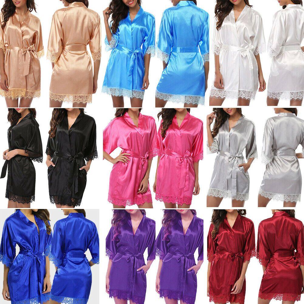 Silk Plain Womens Satin Robes Bridal Wedding Bridesmaid Bride Gown Robe Bath