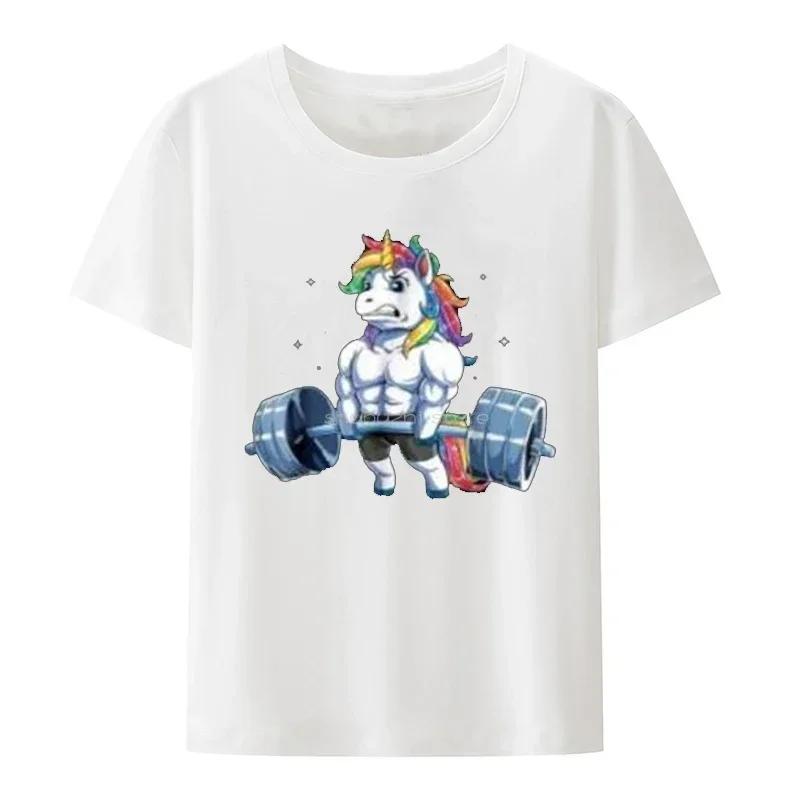 

Unisex New Fashion Tops Casual Streetwear Unicorn Weightlifting TShirt Fitness Gym Deadlift Rainbow Us Men Trend Cartoon Tee S
