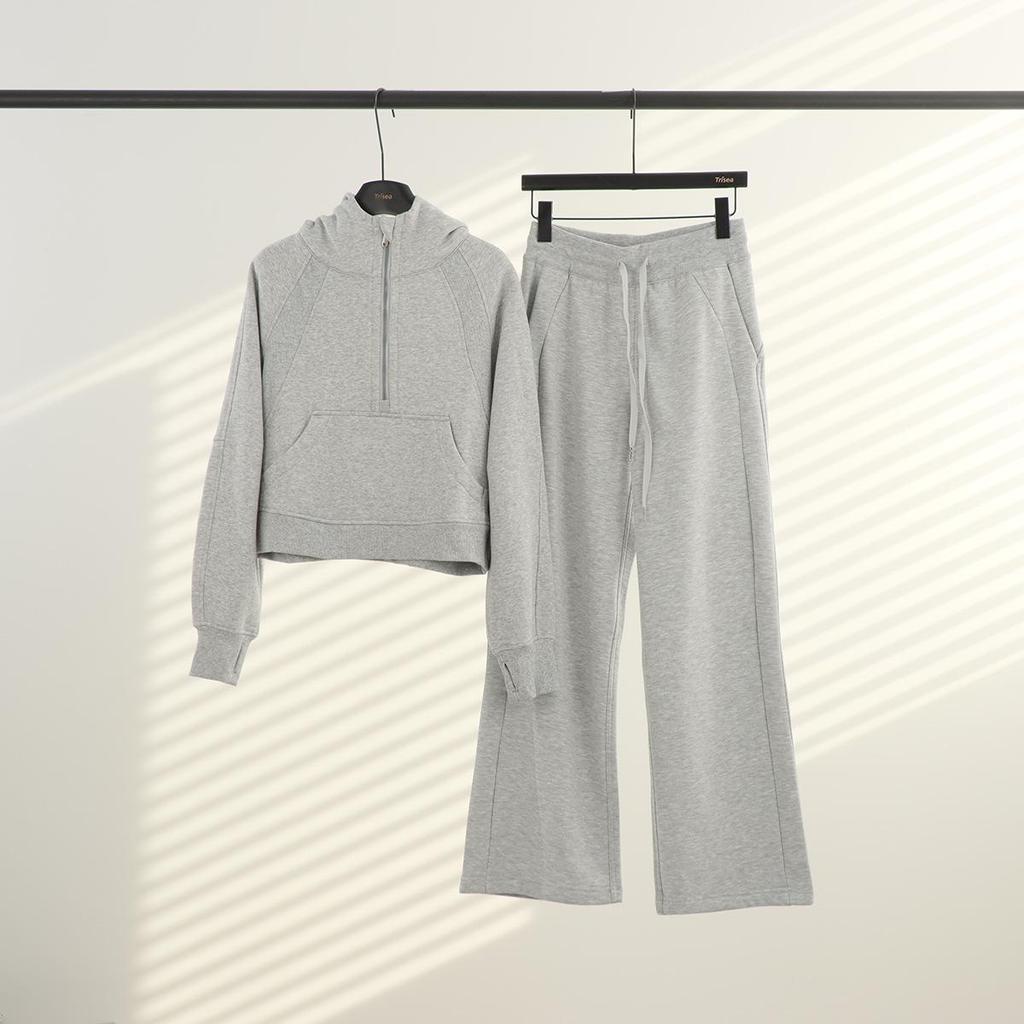 Women's Fleece Half-Zip Hoodie Set: Versatile for Yoga, Cycling, and Casual Wear.