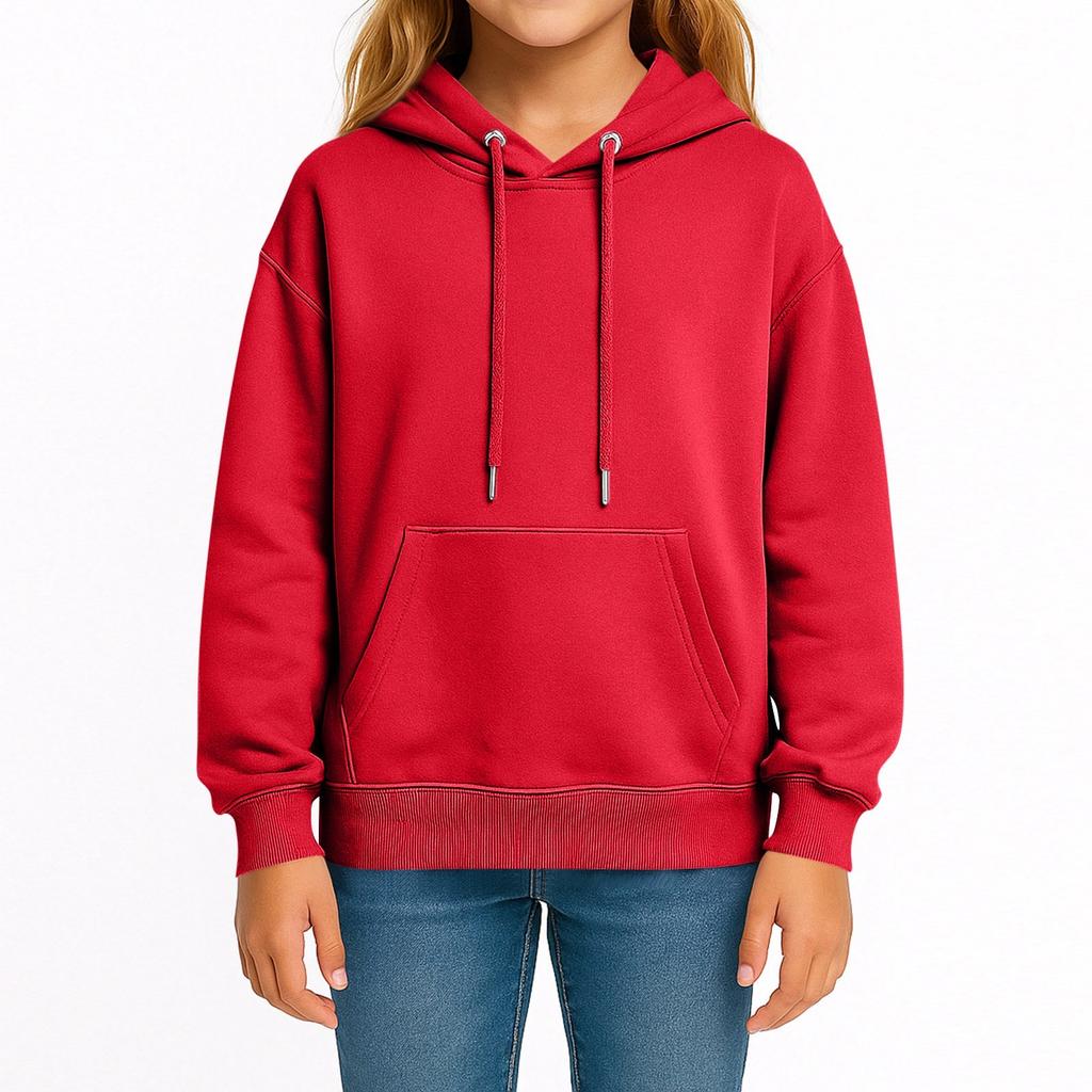 Children's Fashion Solid Color Long Sleeved Hooded Pullover With Pockets Casual Adult Sweatshirt Top