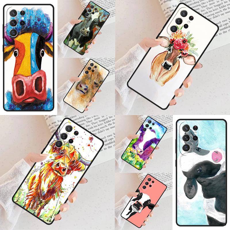 Animal cattle cow watercolor painting Cell Phone Case for Samsung Galaxy S26 Ultra S25 S24 S23 S22 S21 S20 Note10 Cover