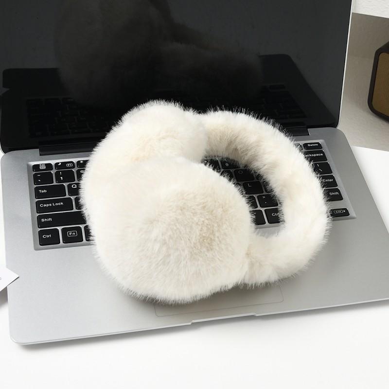 Womens Winter Fleece Ear Warmers - Soft Plush Earmuffs Cold Weather Unisex In White Pink Black Gray Beige Caramel
