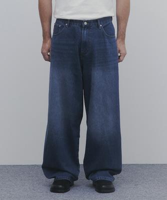 ANDAGAIN Wide Essential Denim Pants (Washed Dark Blue