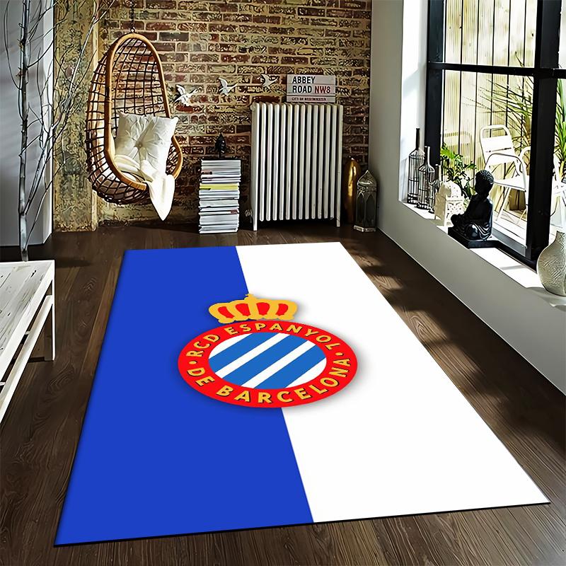 RCD Espanyol De Barcelona Logo Teppich mit Kronen-Design Blau Weiß Geeignet zur Verwendung als Anti-Rutsch-Matte für Wohnzimmer Schlafzimmer Sofas