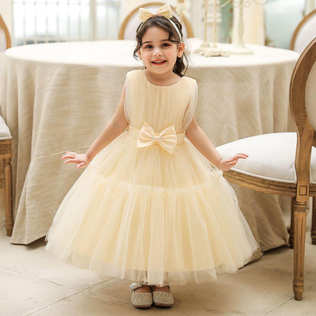 New Cross-Border Princess Mesh Evening Dress for Girls - Puffy Flower Girl Costume for Birthdays and Performances