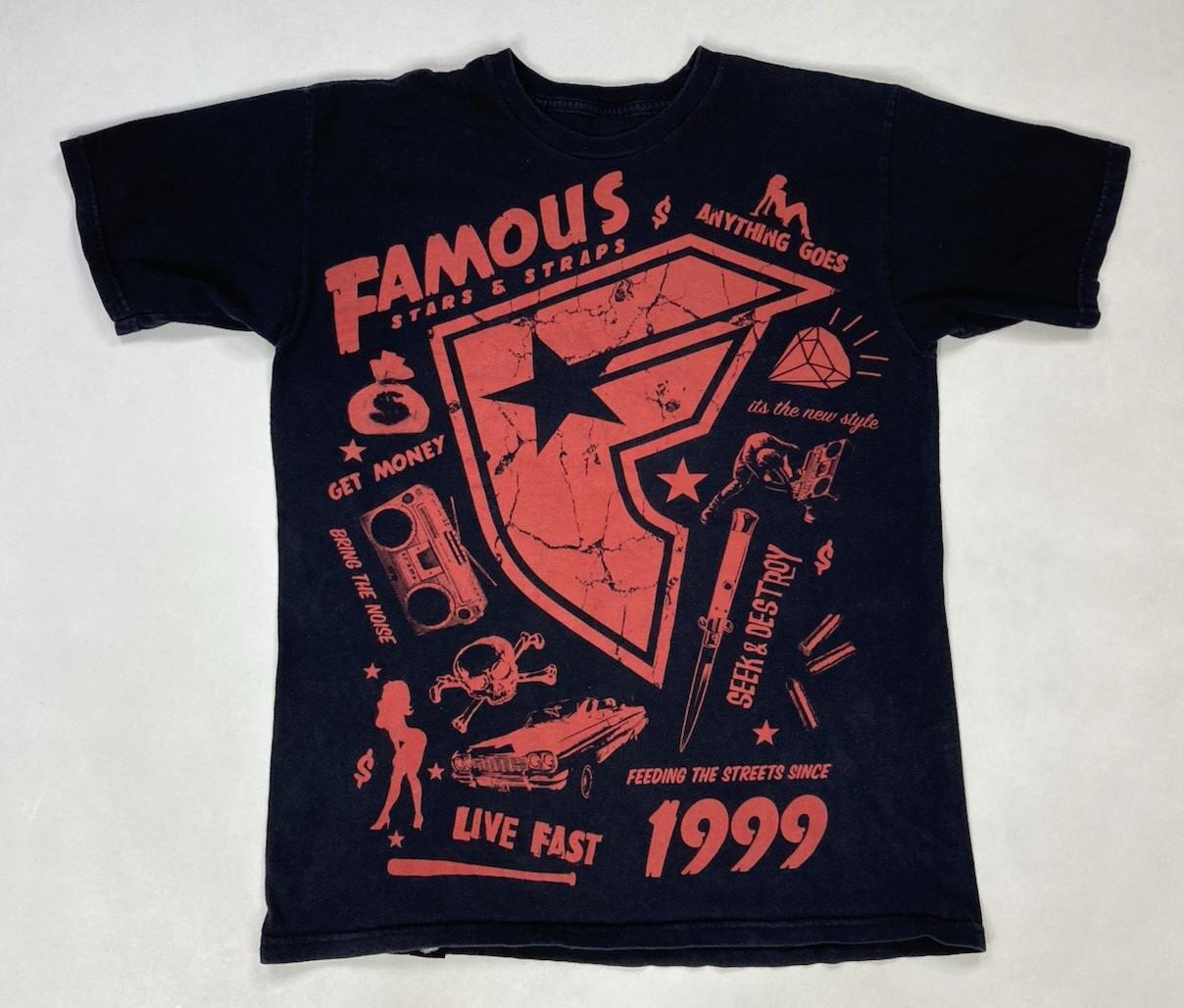 Famous Stars Straps Graphic T-shirt Men Medium Black Logo Red Short Sleeve L
